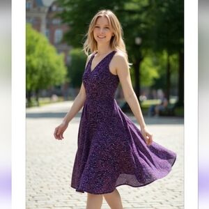 Polyester Dress, Gap Purple Polka Dot Fit & Flare Sundress, Size 2.